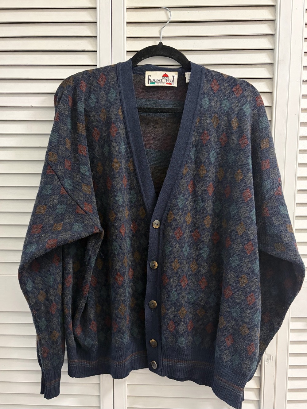 Vintage Florence Tricot wool navy cardigan